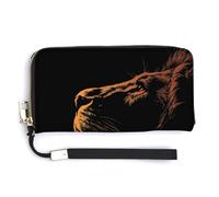 Jubonexis Lion Head Single Solid Ink Silhouette PU Leather Clutch Long Bifold Wallet, Coin Purse Credit Pass Case, Durable Card-Holder Money Storage for Women Men