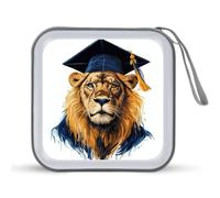 Jubonexis Lion Wearing Black Graduation Cap CD Case DVD Storage Case Portable for Car Home Travel