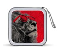Jubonexis Lion Wearing Red Sunglasses CD Case DVD Storage Case Portable for Car Home Travel