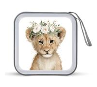 Jubonexis Lion with Floral Headpiece CD Case DVD Storage Case Portable for Car Home Travel