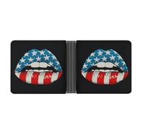 Jubonexis Lips with an American Flag Pattern Soft PU Leather Bifold Wallet, Coin Purse Credit Pass Case, Durable Card-Holder Slim Billfold for Men Woman Money Storage