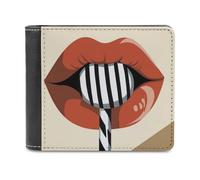 Jubonexis Lips with Red Lipstick Soft PU Leather Bifold Wallet, Coin Purse Credit Pass Case, Durable Card-Holder Slim Billfold for Men Woman Money Storage
