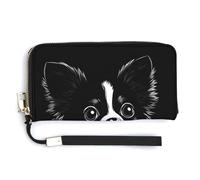 Jubonexis Little Dog Black and White PU Leather Clutch Long Bifold Wallet, Coin Purse Credit Pass Case, Durable Card-Holder Money Storage for Women Men