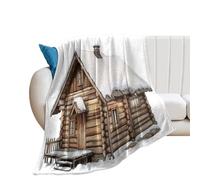Jubonexis Log Cabin with Snow Roof Anti Pilling Throw Blankets Cozy Durable Blanket for Bedroom Living Rooms Couch Sofa Bed 50"x60"