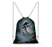 Jubonexis Long-haired Female Spirit Ghost Drawstring Backpack Canvas String Bag Lightweight Sports Gym Bag for Men Women
