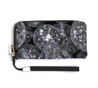 Jubonexis Lots of Shining Mirror Ball PU Leather Clutch Long Bifold Wallet, Coin Purse Credit Pass Case, Durable Card-Holder Money Storage for Women Men