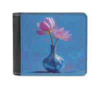 Jubonexis Lotus Flower in A Vase Soft PU Leather Bifold Wallet, Coin Purse Credit Pass Case, Durable Card-Holder Slim Billfold for Men Woman Money Storage