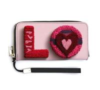 Jubonexis Love Letters Red Pink Hand-Knitted Texture PU Leather Clutch Long Bifold Wallet, Coin Purse Credit Pass Case, Durable Card-Holder Money Storage for Women Men