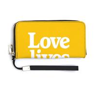 Jubonexis Love Lives Here on Yellow PU Leather Clutch Long Bifold Wallet, Coin Purse Credit Pass Case, Durable Card-Holder Money Storage for Women Men