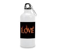 Jubonexis LOVE Written in Flames Travel Aluminum Water Bottle, Sport Bottle with Twist Cap Buckle for Men Women Camping Hiking 600ml