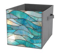 Jubonexis Luminous Stained Glass Ocean Ripples Cube Storage Bins Storage Cubes Foldable Decorative Fabric Storage Baskets Home Organizers with Handles for Shelves,Closet, 27x27 CM