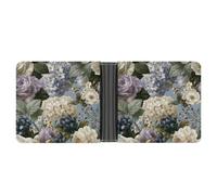 Jubonexis Luxury Botanical Roses Hydrangeas Blueberry Clusters Soft PU Leather Bifold Wallet, Coin Purse Credit Pass Case, Durable Card-Holder Slim Billfold for Men Woman Money Storage