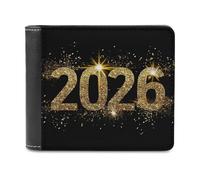 Jubonexis Luxury Golden 2026 Numbers Sparkling Glitter Soft PU Leather Bifold Wallet, Coin Purse Credit Pass Case, Durable Card-Holder Slim Billfold for Men Woman Money Storage