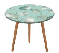 Jubonexis Luxury Mint Green And White Leaves Round Tablecloth,Waterproof Elastic Fitted Table Covers for Picnic Camping Dining 130 Cm