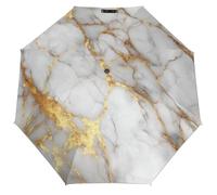 Jubonexis Luxury White Gold Marble Texture Folding Umbrella 3 Folds Auto Windproof Travel Umbrellas Strong Lightweight Umbrellas for Outdoor Sun & Rain