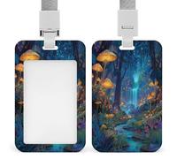 Jubonexis Magical Forest Night Tall Trees Glowing Mushrooms ID Badge Holder Retractable Clip Card Holder Card Protector Name Badge Name Tag for Work Office Doctor Nurse