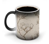 Jubonexis Magnolia Outline on Cream Color Changing Mugs Heat Changing Ceramic Coffee Mug Novelty Funny Tea Water Cup 11OZ