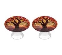 Jubonexis Majestic Autumn Tree Round Drawer Cabinet Knobs Handles with Screws,2 Pcs, Drawer Dresser Knob Pulls Decor for Wardrobe Cupboard Home Office Kitchen