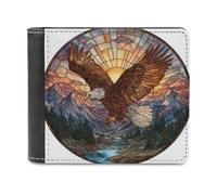 Jubonexis Majestic Bald Eagle Soaring Above Mountain Peaks Soft PU Leather Bifold Wallet, Coin Purse Credit Pass Case, Durable Card-Holder Slim Billfold for Men Woman Money Storage