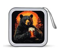 Jubonexis Majestic Black Bear Holding Cup of Beer Retro CD Case DVD Storage Case Portable for Car Home Travel