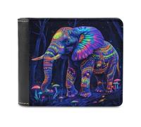Jubonexis Majestic Elephant Psychedelic Mushrooms Soft PU Leather Bifold Wallet, Coin Purse Credit Pass Case, Durable Card-Holder Slim Billfold for Men Woman Money Storage