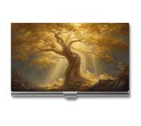 Jubonexis Majestic Golden Tree Mystical Business Card Holder, Pocket Slim Metal Business Card Case for Women Men