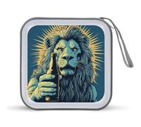 Jubonexis Majestic Lion Holding A Bottle of Beer CD Case DVD Storage Case Portable for Car Home Travel