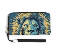 Jubonexis Majestic Lion Holding A Bottle of Beer PU Leather Clutch Long Bifold Wallet, Coin Purse Credit Pass Case, Durable Card-Holder Money Storage for Women Men