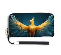 Jubonexis Majestic Phoenix Gold Burning Yellow Feathers PU Leather Clutch Long Bifold Wallet, Coin Purse Credit Pass Case, Durable Card-Holder Money Storage for Women Men