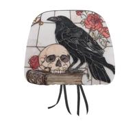 Jubonexis Majestic Raven Antique Book Skull Printed Car Headrest Cover,2 Pieces, Elastic Comfort Head Rest Cover for Women Men, Universal Fits Most Cars Van SUV Truck, Car Interior Decor Accessories