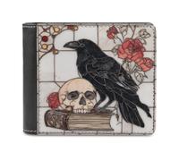 Jubonexis Majestic Raven Antique Book Skull Soft PU Leather Bifold Wallet, Coin Purse Credit Pass Case, Durable Card-Holder Slim Billfold for Men Woman Money Storage