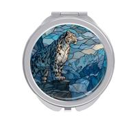 Jubonexis Majestic Snow Leopard on A Rugged Cliff Women Pocket Mirrors, Girls Small Portable Travel Makeup Mini Mirror