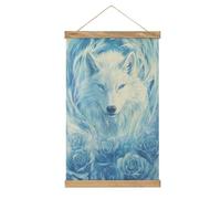 Jubonexis Majestic White Wolf Mystical Fantasy Canvas Painting Wood Frames Poster Hanger Hanging Picture Kit Wall Art