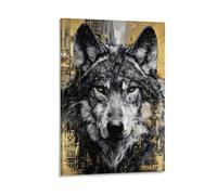 Jubonexis Majestic Wolf Black And Gold Wall Art Poster Canvas Print Painting Aesthetic Picture for Living Room Farmhouse Decor 12x18inch(30x45cm)