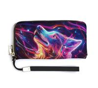 Jubonexis Majestic Wolf Glowing Eyes PU Leather Clutch Long Bifold Wallet, Coin Purse Credit Pass Case, Durable Card-Holder Money Storage for Women Men