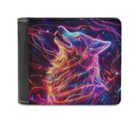 Jubonexis Majestic Wolf Glowing Eyes Soft PU Leather Bifold Wallet, Coin Purse Credit Pass Case, Durable Card-Holder Slim Billfold for Men Woman Money Storage