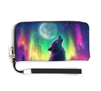 Jubonexis Majestic Wolf Howls at The Moon PU Leather Clutch Long Bifold Wallet, Coin Purse Credit Pass Case, Durable Card-Holder Money Storage for Women Men