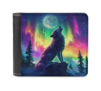 Jubonexis Majestic Wolf Howls at The Moon Soft PU Leather Bifold Wallet, Coin Purse Credit Pass Case, Durable Card-Holder Slim Billfold for Men Woman Money Storage
