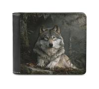Jubonexis Majestic Wolf in The Forest Soft PU Leather Bifold Wallet, Coin Purse Credit Pass Case, Durable Card-Holder Slim Billfold for Men Woman Money Storage
