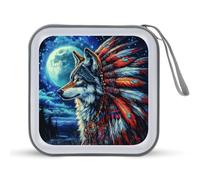 Jubonexis Majestic Wolf Native Headdress CD Case DVD Storage Case Portable