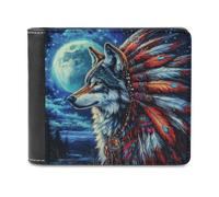 Jubonexis Majestic Wolf Native Headdress Soft PU Leather Bifold Wallet, Coin Purse Credit Pass Case, Durable Card-Holder Slim Billfold for Men Woman Money Storage
