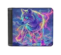 Jubonexis Majestic Wolf Neon Glowing Eyes Soft PU Leather Bifold Wallet, Coin Purse Credit Pass Case, Durable Card-Holder Slim Billfold for Men Woman Money Storage