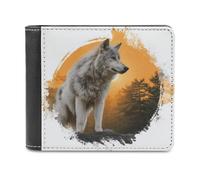 Jubonexis Male Gray Wolf Pine Forest Soft PU Leather Bifold Wallet, Coin Purse Credit Pass Case, Durable Card-Holder Slim Billfold for Men Woman Money Storage