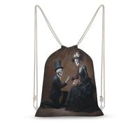 Jubonexis Male Skeleton Kneeling Female Get Married Drawstring Backpack Canvas String Bag Lightweight Sports Gym Bag for Men Women