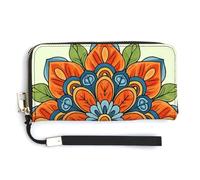 Jubonexis Mandala Cartoon Color Flower Geometric PU Leather Clutch Long Bifold Wallet, Coin Purse Credit Pass Case, Durable Card-Holder Money Storage for Women Men