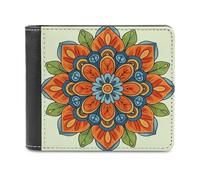 Jubonexis Mandala Cartoon Color Flower Geometric Soft PU Leather Bifold Wallet, Coin Purse Credit Pass Case, Durable Card-Holder Slim Billfold for Men Woman Money Storage