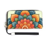 Jubonexis Mandala Cartoon Color Flower PU Leather Clutch Long Bifold Wallet, Coin Purse Credit Pass Case, Durable Card-Holder Money Storage for Women Men