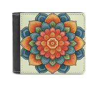 Jubonexis Mandala Cartoon Color Flower Soft PU Leather Bifold Wallet, Coin Purse Credit Pass Case, Durable Card-Holder Slim Billfold for Men Woman Money Storage