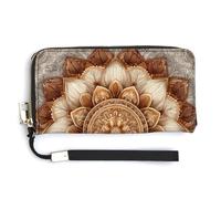 Jubonexis Mandala Floral Symmetrical Patterns PU Leather Clutch Long Bifold Wallet, Coin Purse Credit Pass Case, Durable Card-Holder Money Storage for Women Men