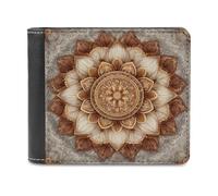 Jubonexis Mandala Floral Symmetrical Patterns Soft PU Leather Bifold Wallet, Coin Purse Credit Pass Case, Durable Card-Holder Slim Billfold for Men Woman Money Storage